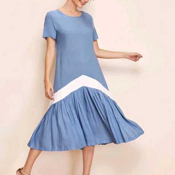 NEW Color Block Long Smock Dress - Picture 2 of 7